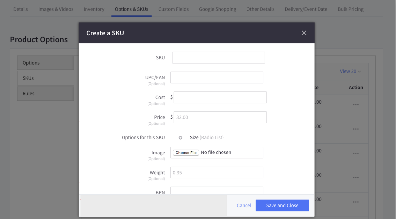 Create SKUs